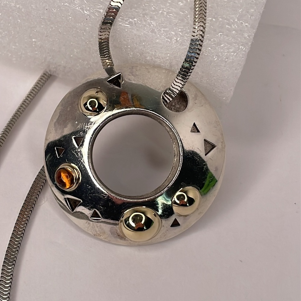 John Atencio Necklace Sterling Silver & 18K Gold Circle Pendant Necklace - Picture 2 of 11